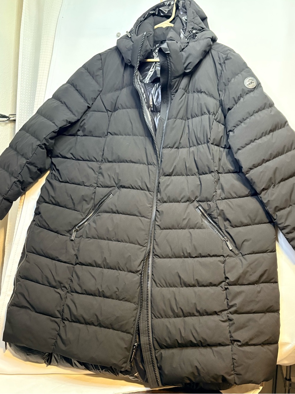 Michael Kors Black Quilted Hooded Long Puffer Coat size 3x